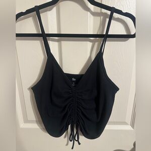 SO Women's Ribbed & Ruched Tie Front Camisole, Black, Sz XL